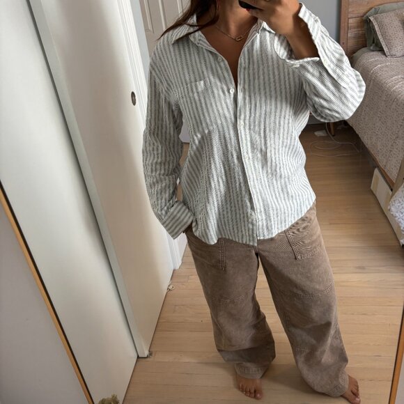 Banana Republic Classic Linen-Blend Shirt - White Stripe - Medium - Picture 4 of 6